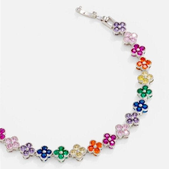 Multicolor Clover Bracelet Silver Tone Platinum Plated - Picture 1 of 9